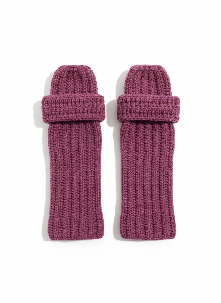 Mor Örgü Parmaksız Eldiven - Bileklik Model - El Emeği