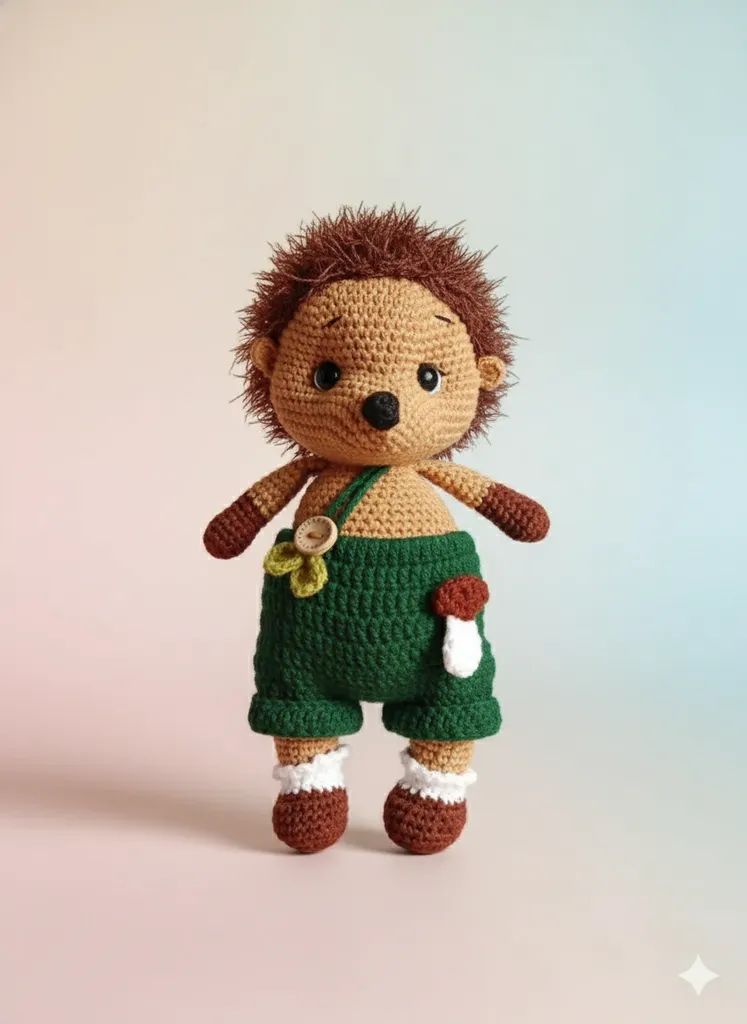 Örgü Minik Kirpi Oyuncak - 25 cm Organik Pamuk İp - El Yapımı