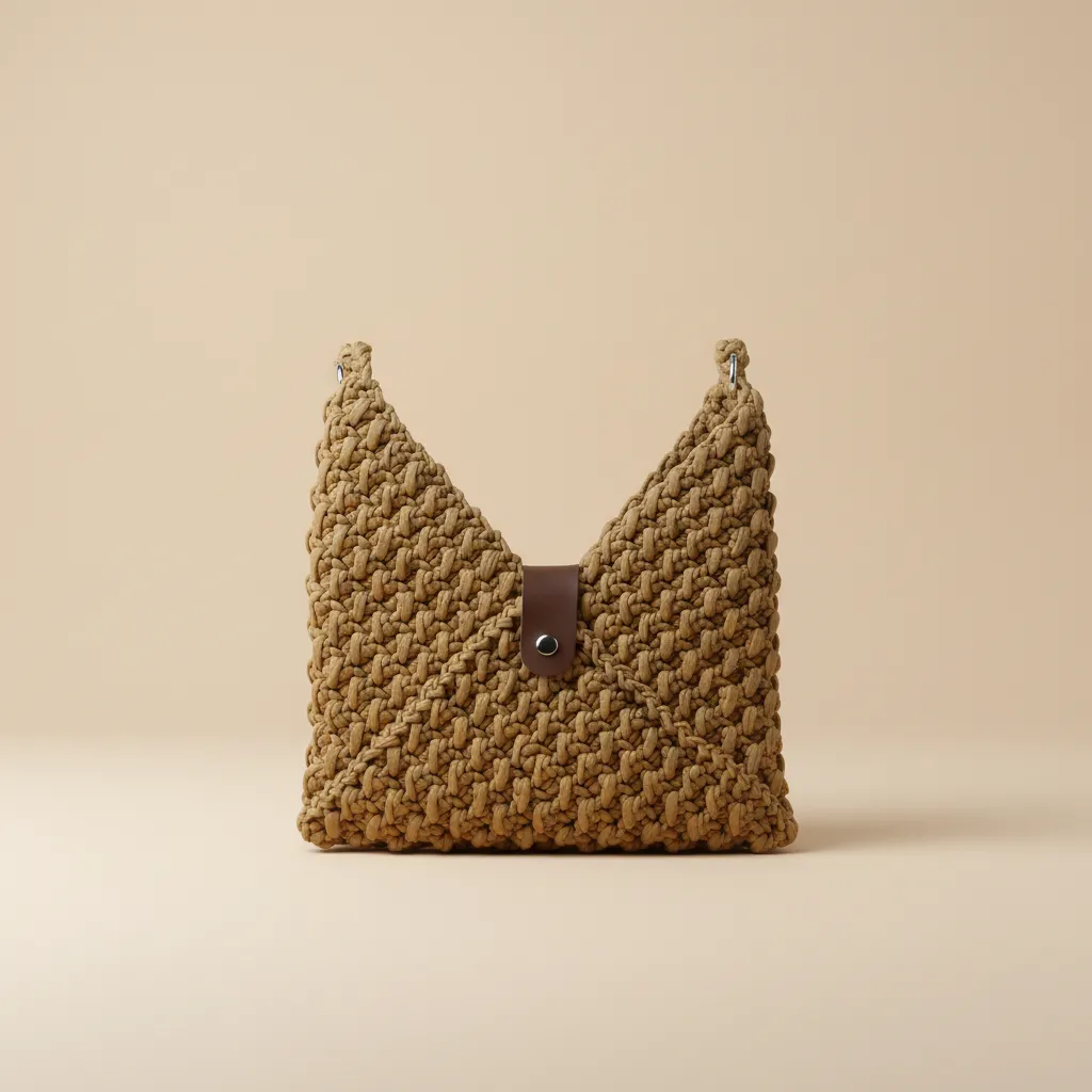 Kahverengi Penye İpten Örme Omuz Çantası - El Emeği
