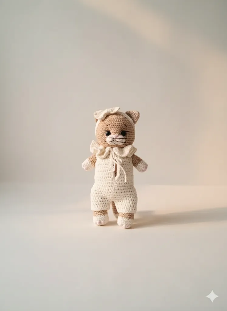 Tulumlu Organik Oyuncak Kedi - 25 cm Bebek Hediyesi - El Yapımı