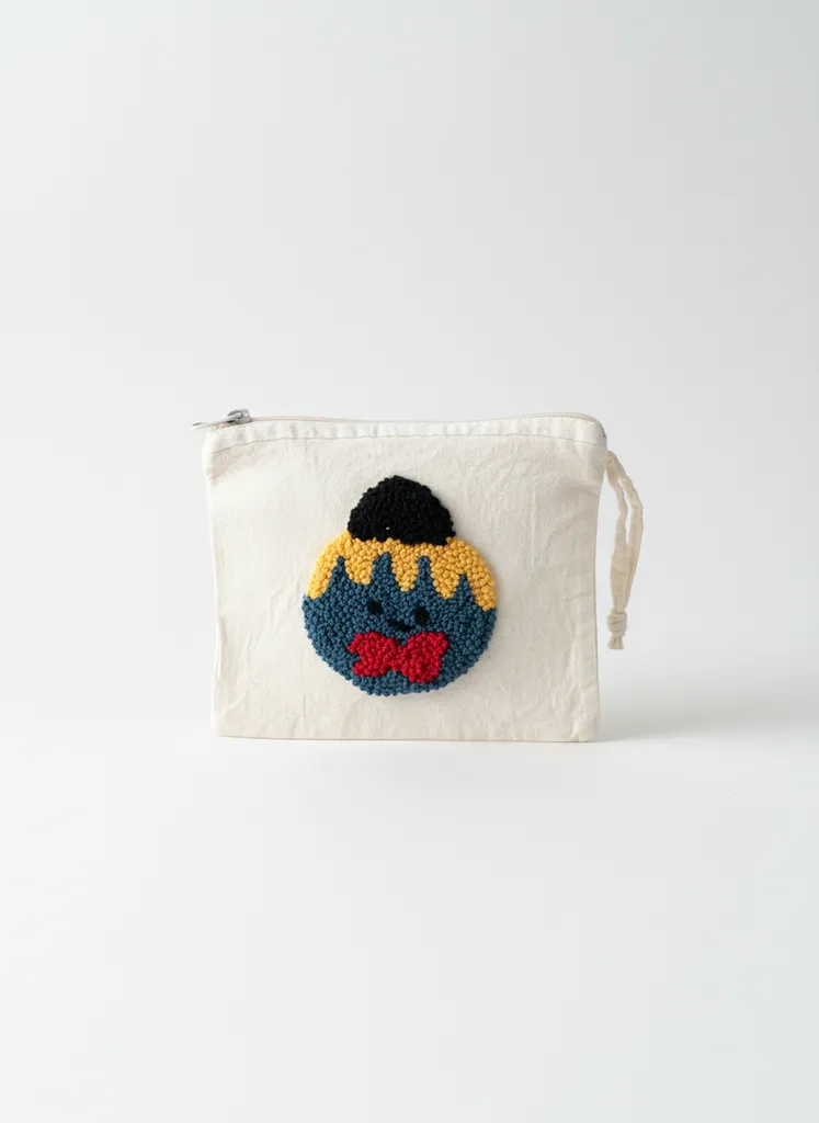 Ham Kumaş Üzeri Punch Nakışlı Fermuarlı Kalemlik/Makyaj Çantası