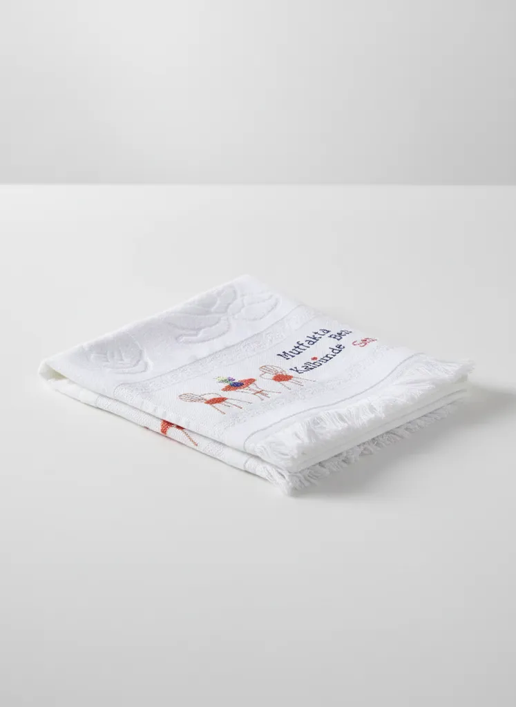 Beyaz Pamuklu Etamin İşlemeli Mutfak Havlusu - El Emeği