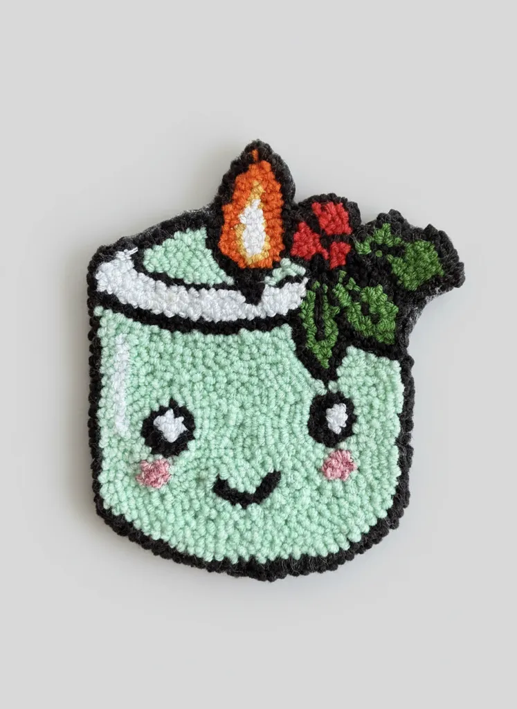 Yeşil Kokina Desenli Bardak Altlığı - Punch Nakışı El Emeği