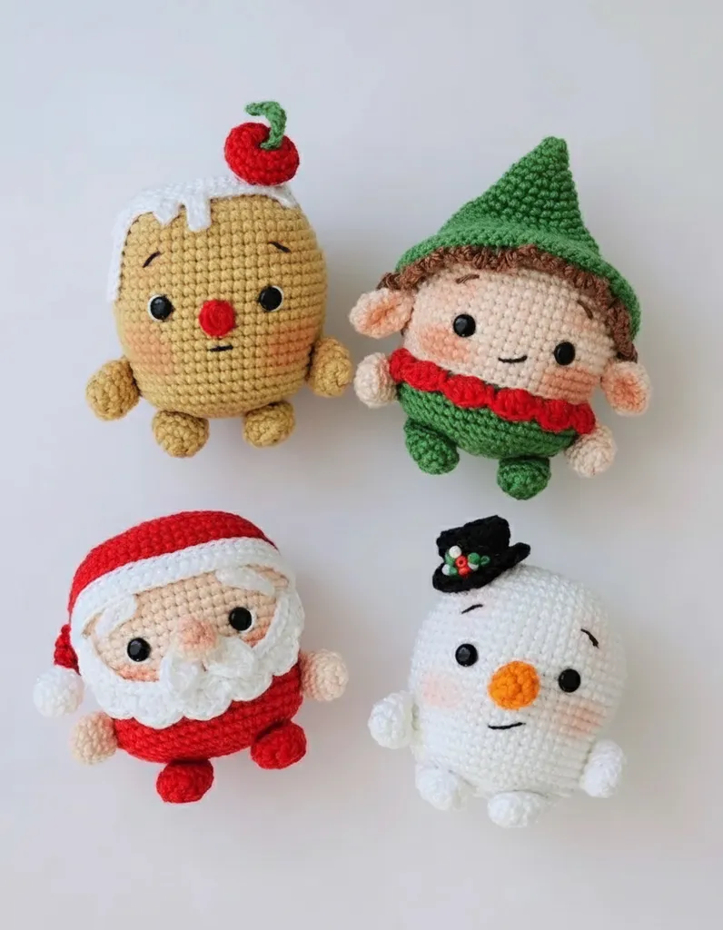 Örme Yılbaşı Süsleri - Amigurumi Noel Karakterleri 4'lü Set