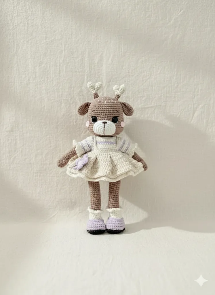 Sevimli El Yapımı Amigurumi Geyik Oyuncak Bebek - 27cm
