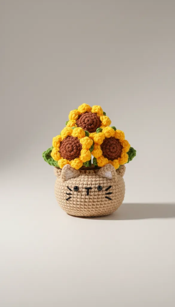 Amigurumi Kedi Saksıda Ayçiçeği - El Emeği Örgü Oyuncak