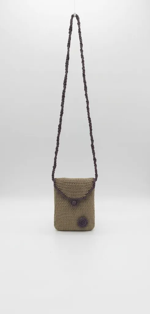 Örgü Telefon Çantası - Gri ve Mor Renkli, Askılı Model