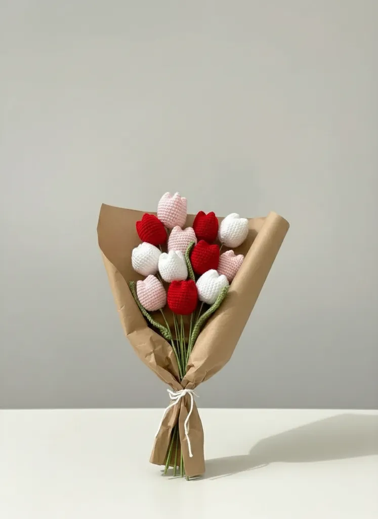 Amigurumi Lale Buketi - Pamuk İple Örülmüş Dekoratif Çiçek Buketi