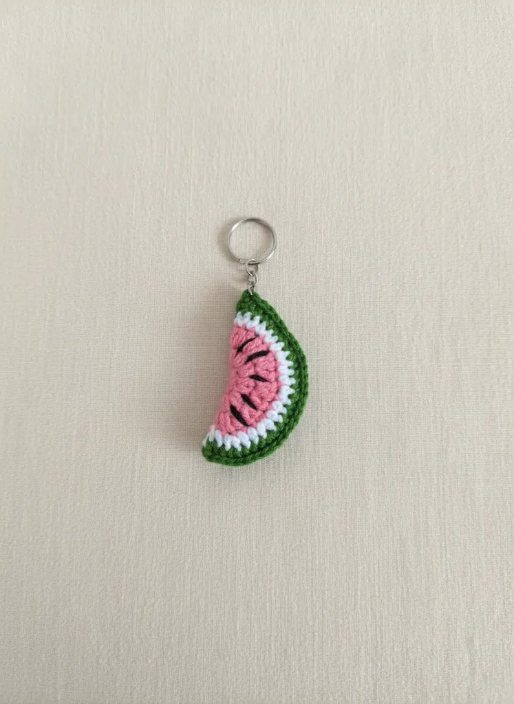 Örgü Pembe Karpuz Dilimi Anahtarlık - El Emeği Hediyelik