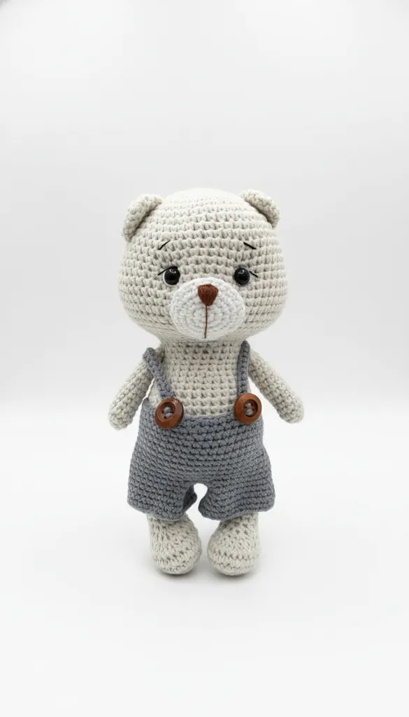 Örgü Oyuncak Ayıcık 2'li Set - Gri Tulumlu ve Çıngıraklı - El Emeği