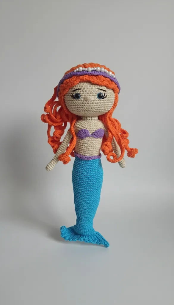 Örgü Deniz Kızı Oyuncak Bebek - Turuncu Saçlı ve El Yapımı