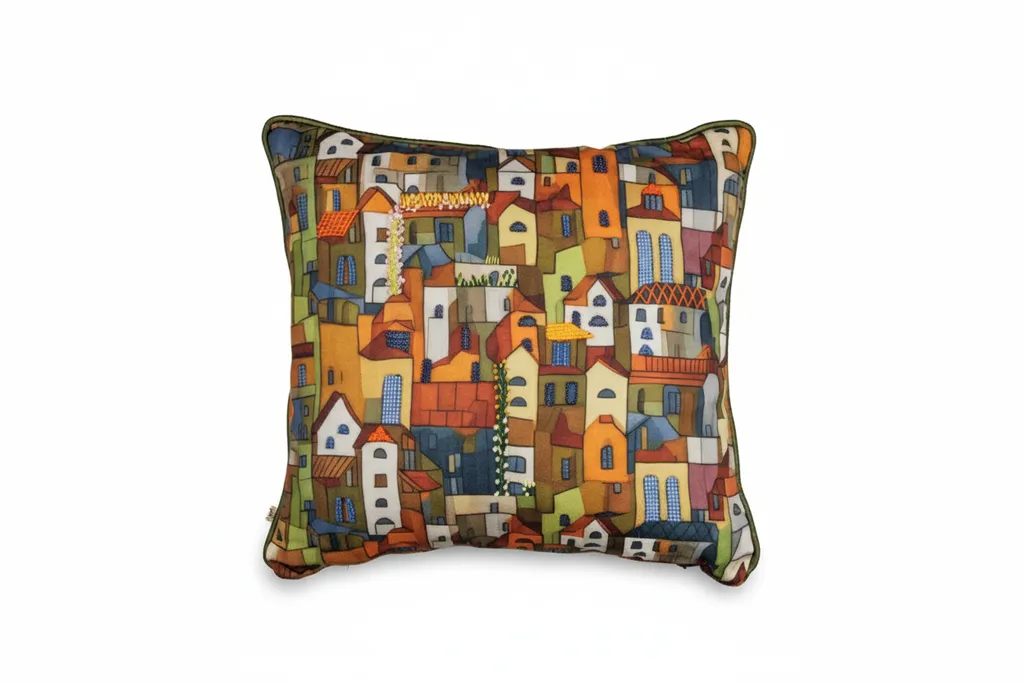 Desenli Pamuklu Dekoratif Yastık - Gurgum Özel Koleksiyon 43x43 cm