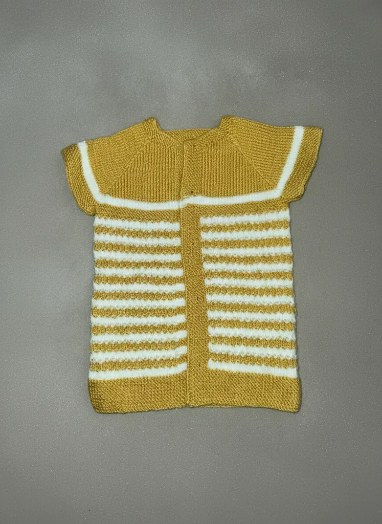 Sarı Beyaz Çizgili Örgü Bebek Yeleği - 0-1 Yaş - El Emeği