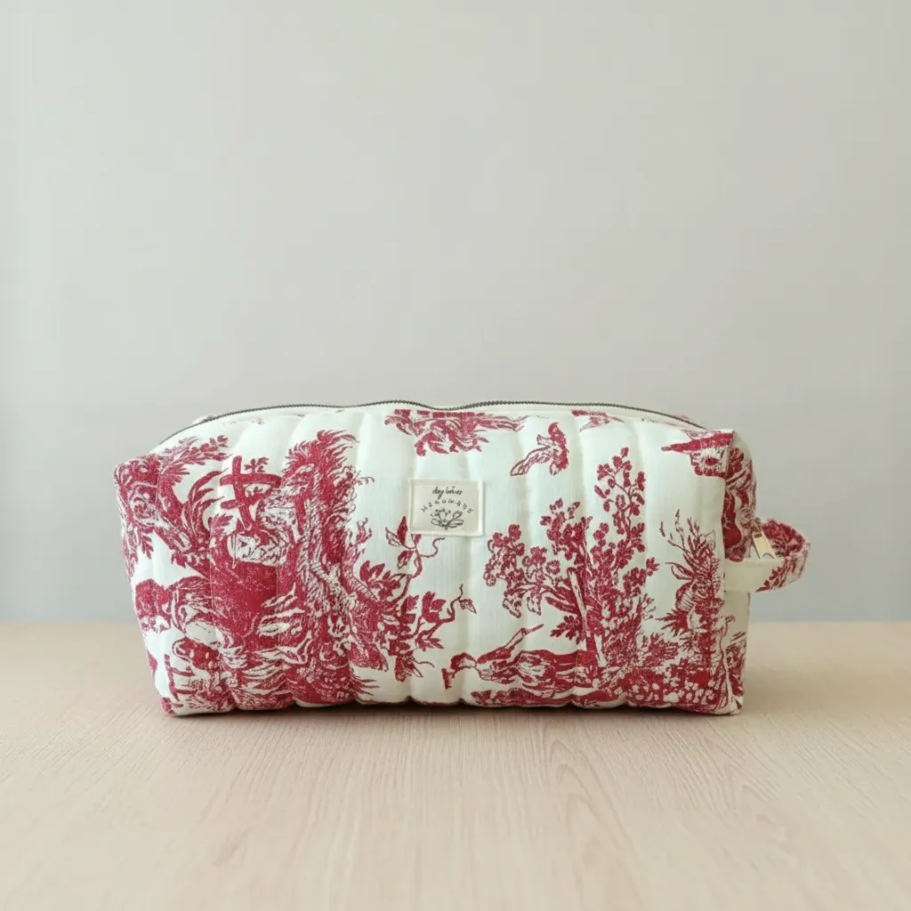 Dyson Seyahat Çantası - Koyu Kırmızı Vintage Desenli Poplin Organizer