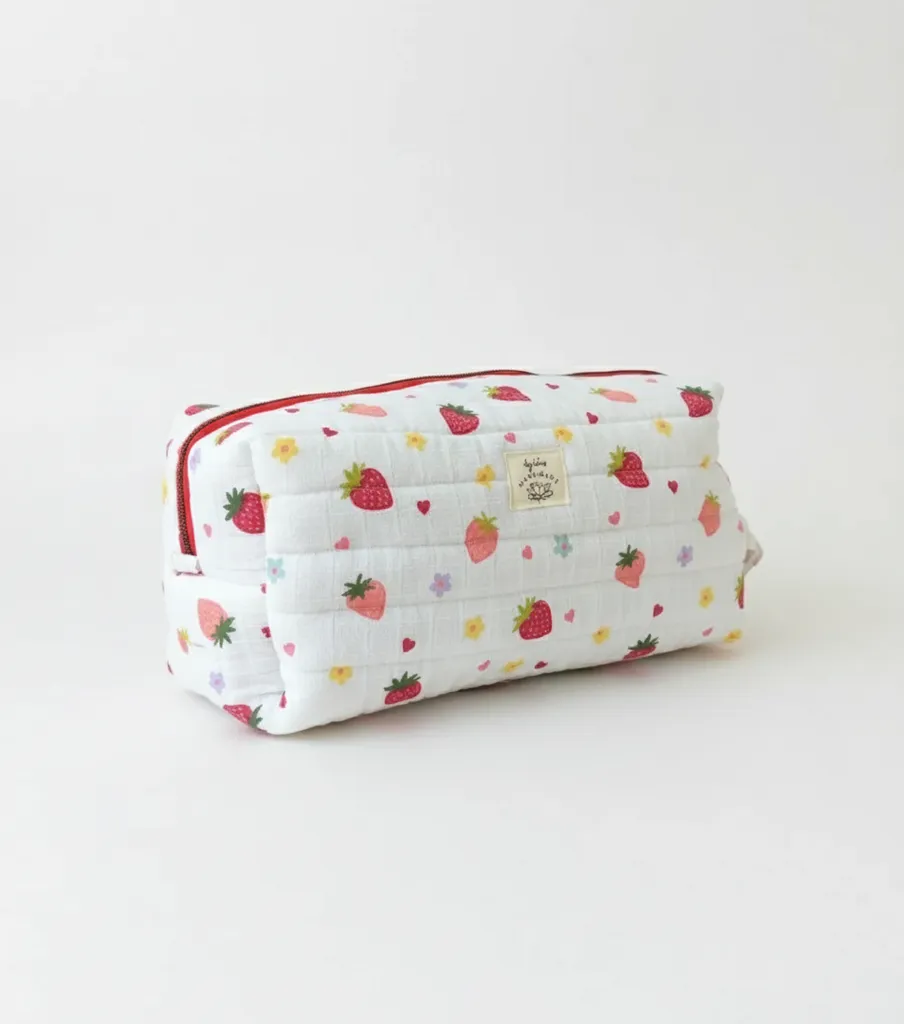 Çilek Desenli Seyahat ve Makyaj Organizer Çantası - Dyson Uyumlu