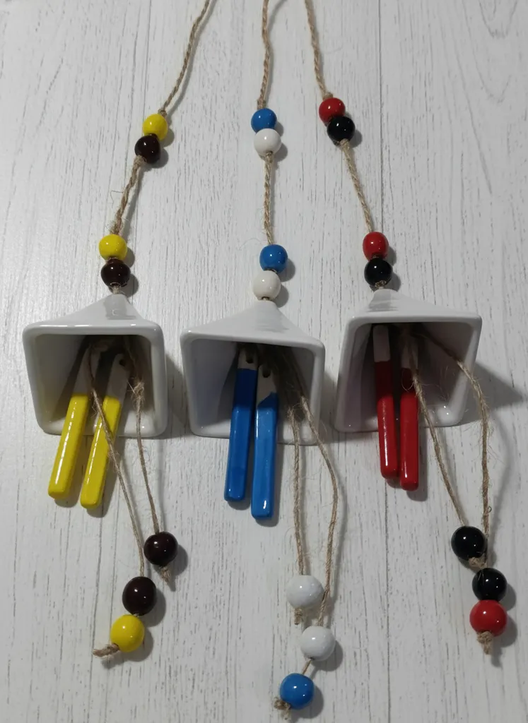 Renkli Seramik Boncuklu Üçlü Çan Seti - El Yapımı Tasarım