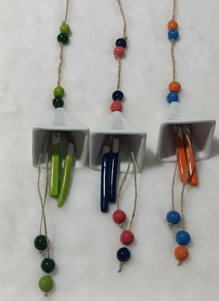 Renkli Seramik Boncuklu Üçlü Çan Seti - El Yapımı Tasarım