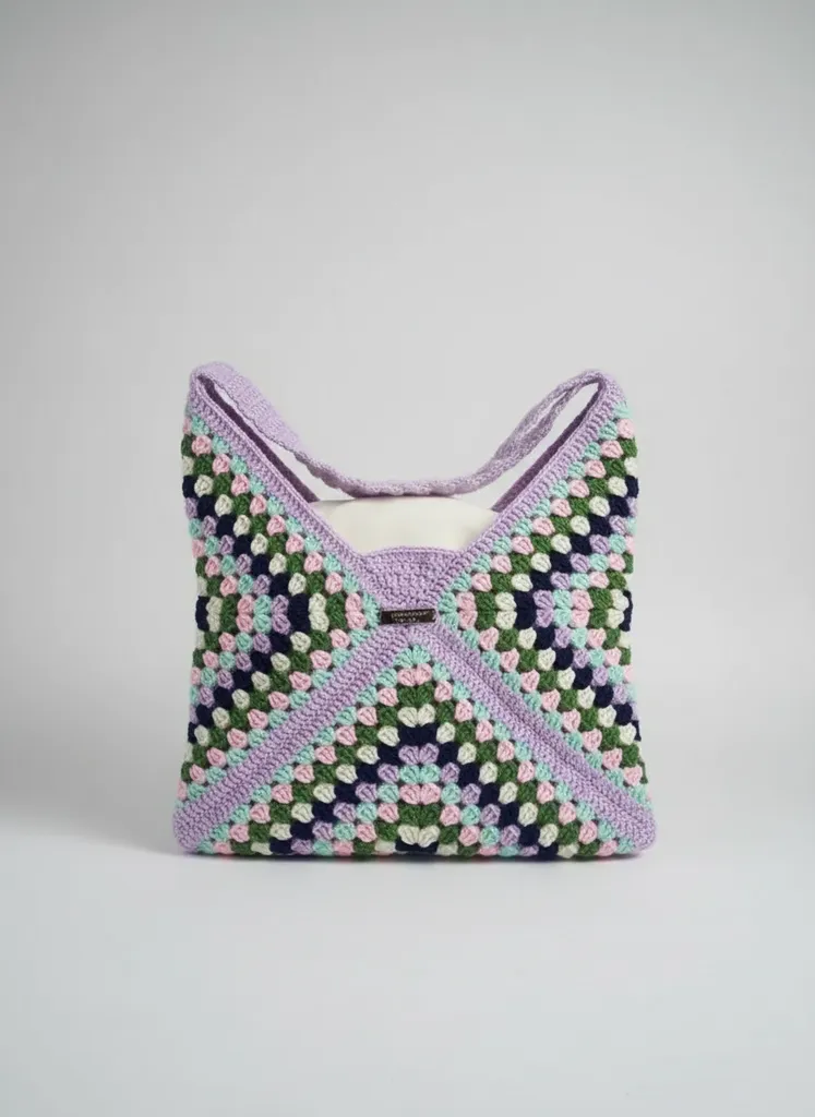 Örgü Kare Motifli Heybe Çanta - El Emeği Göz Nuru