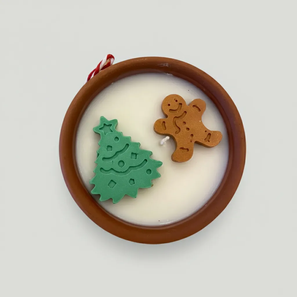 Çömlek İçinde Yılbaşı Temalı Doğal Soya Mumundan Dekoratif Mum