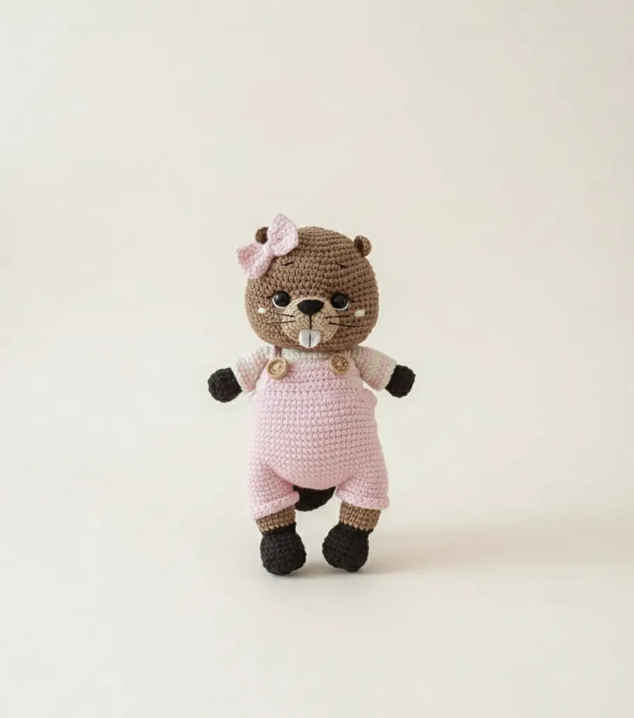 Örgü Amigurumi Sincap Oyuncak - Kahverengi ve Pembe Tonlarında 25cm