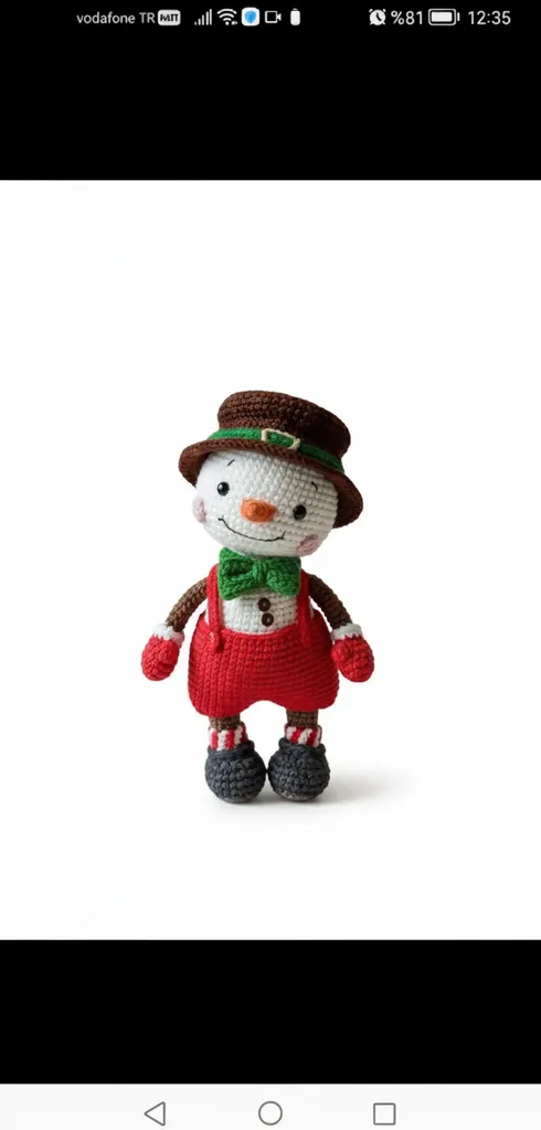 Örgü Kardan Adam Oyuncak Bebek - 25cm Pamuk İpten El Emeği