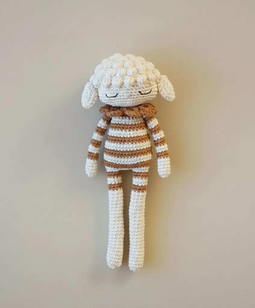 Örgü Uyku Arkadaşı Kuzu Bebek - 30cm Pamuk İplik El Emeği