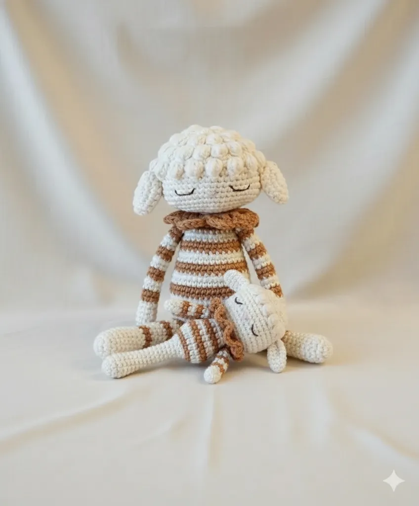 Örgü Kuzu Uyku Arkadaşı ve Çıngırak 2'li Set - Pamuk İplik