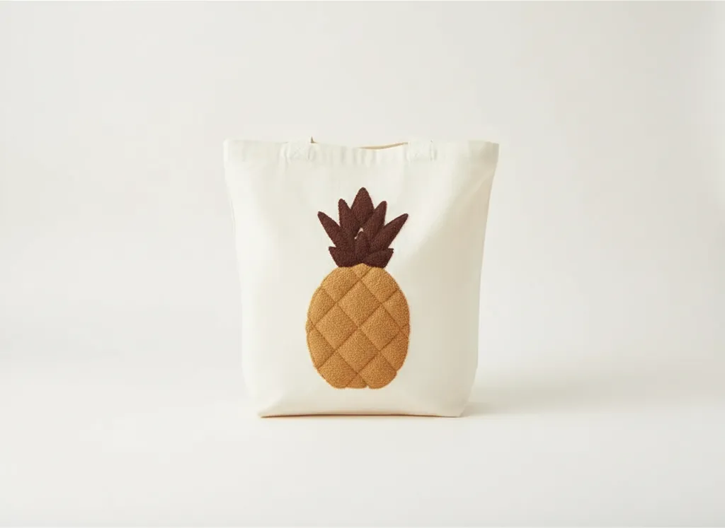 Beyaz Pamuklu Ananas Desenli Omuz Çantası - El Emeği Tasarım