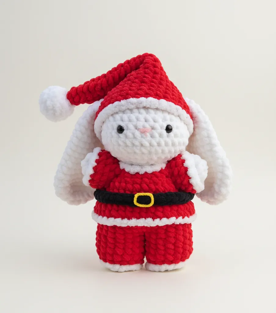 Yılbaşı Temalı Örgü Oyuncak Tavşan - Uzun Kulaklı ve Çıkarılabilir Kıyafetli