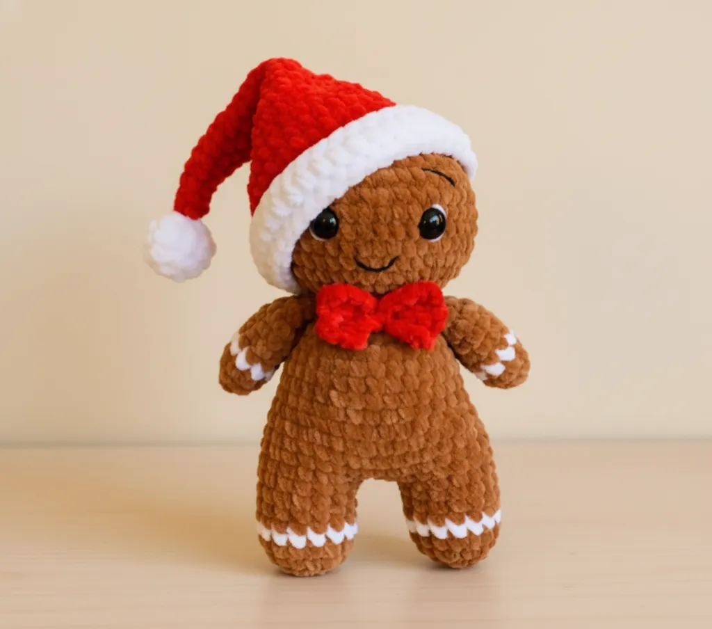 Yılbaşı Konseptli Peluş Kurabiye Adam - Papyonlu ve El Emeği