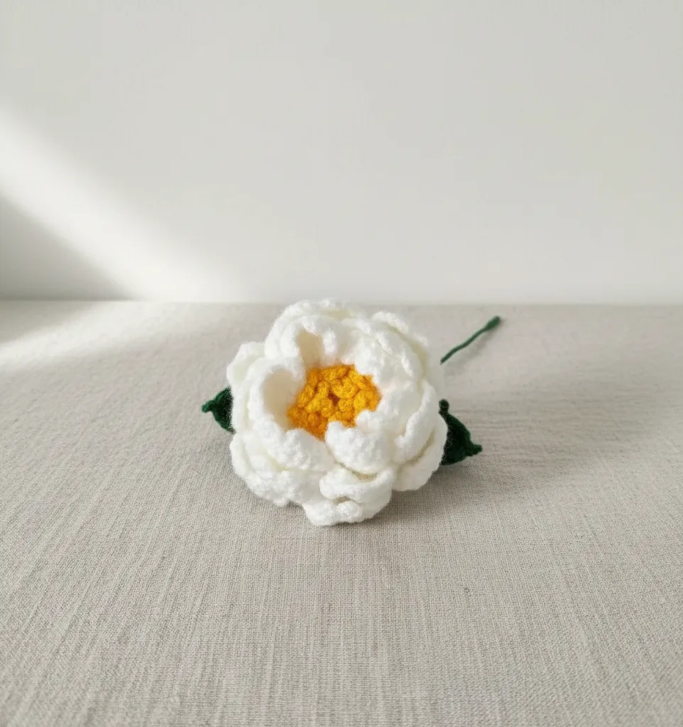 Beyaz Örgü Şakayık Çiçeği Dekoratif Ev Aksesuarı - El Emeği