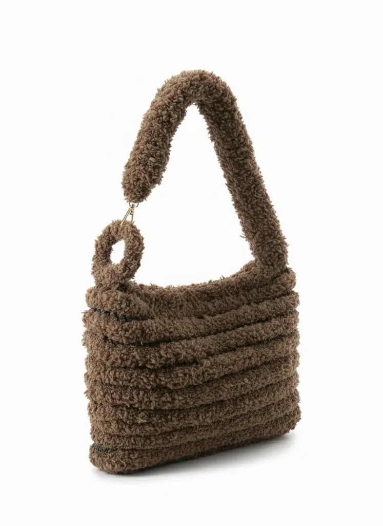 Kahverengi Peluş Omuz Çantası - Halka Detaylı ve Modern Askı Tasarımı