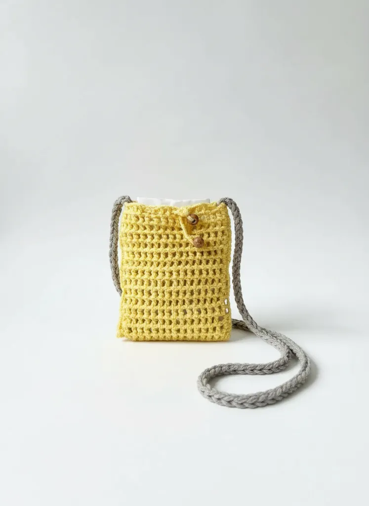 Sarı Makrome Örgü Mini Çanta - Telefon ve Cüzdan İçin İdeal