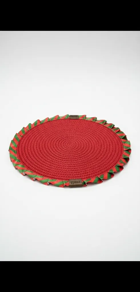 Yılbaşı Temalı 33 cm Kırmızı Yuvarlak Supla – Özel Tasarım Jut Örgü Amerikan Servis