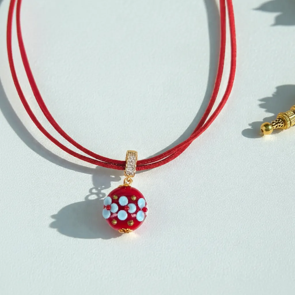 Kırmızı Murano Cam Boncuklu Kolye - Süet İpli, Altın Kaplama - El Yapımı