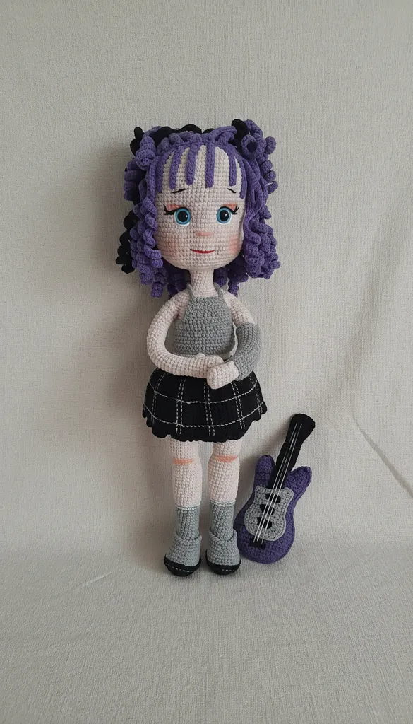 Amigurumi Bebek Oyuncak ve Gitar - El Emeği Örgü Bebek