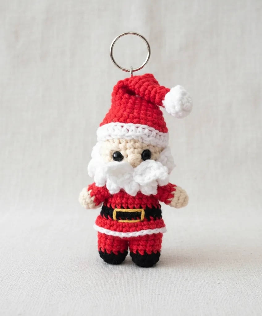 Amigurumi Noel Baba Anahtarlık - 11 cm Örgü Noel Baba Figürü