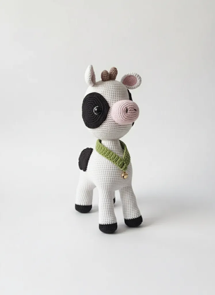 Beyaz Örgü İnek Amigurumi Oyuncak - El Emeği Bebek Hediyesi