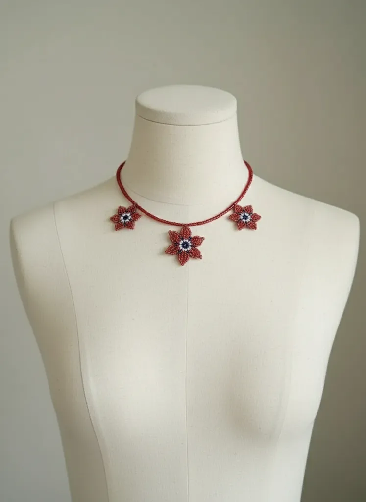 Bordo Boncuklu Yıldız Motifli Otantik Mandala Kolye - El Yapımı