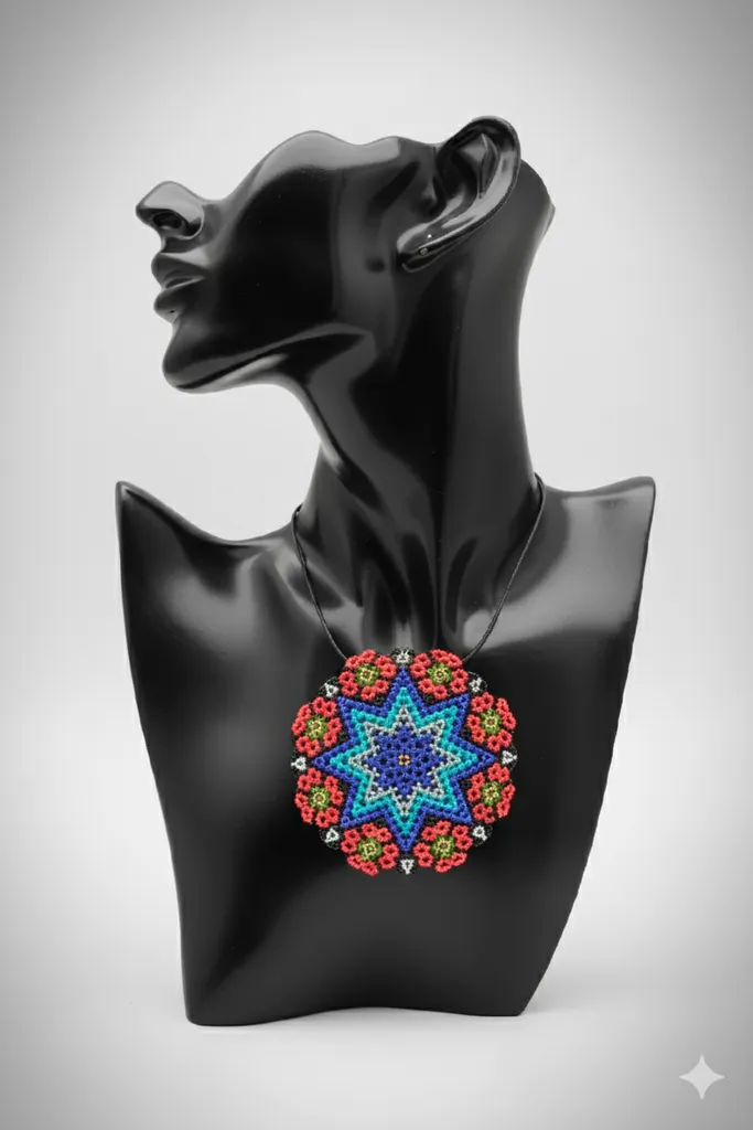 Miyuki Boncuk İşlemeli Mandala Kolye Ucu - Büyük Boy Tasarım