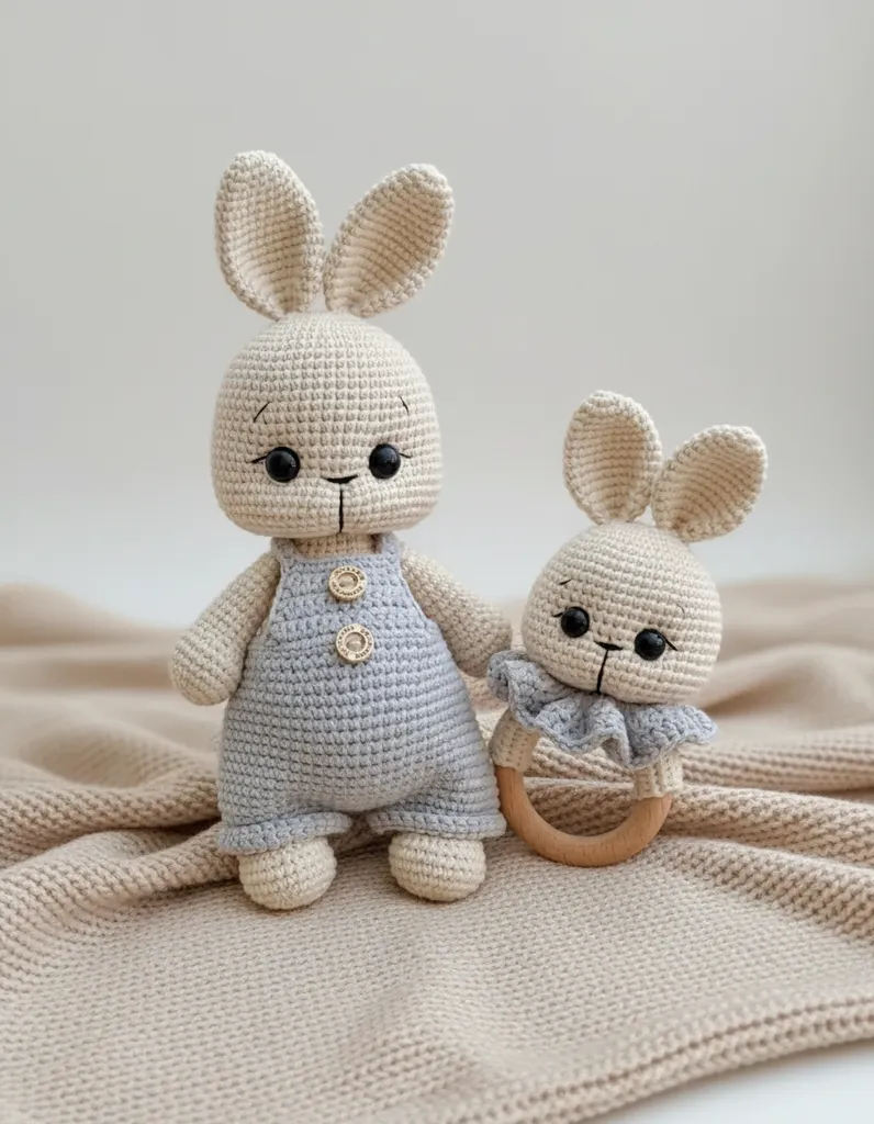 Örgü Tavşan Oyuncak ve Çıngırak 2'li Set - El Emeği Amigurumi
