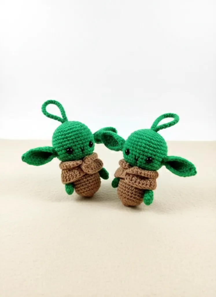 Yeşil Amigurumi Baby Yoda Anahtarlık Seti - El Emeği 2'li