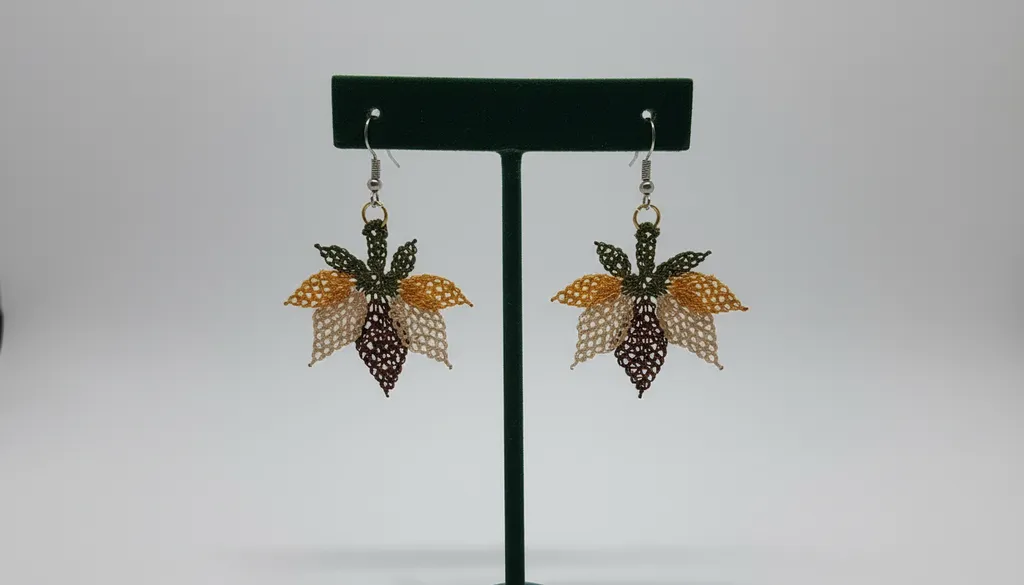 Sonbahar Yaprağı Motifli İğne Oyası Küpe - Şık Tasarım