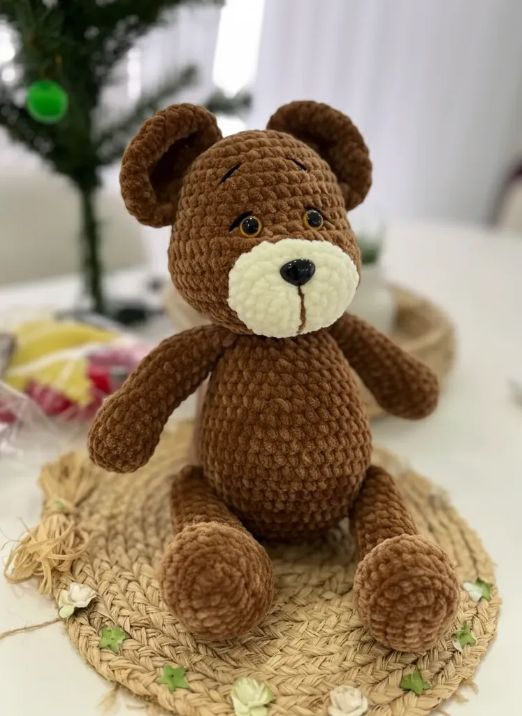 Kahverengi Örgü Ayıcık Oyuncak Bebek - Amigurumi - El Emeği