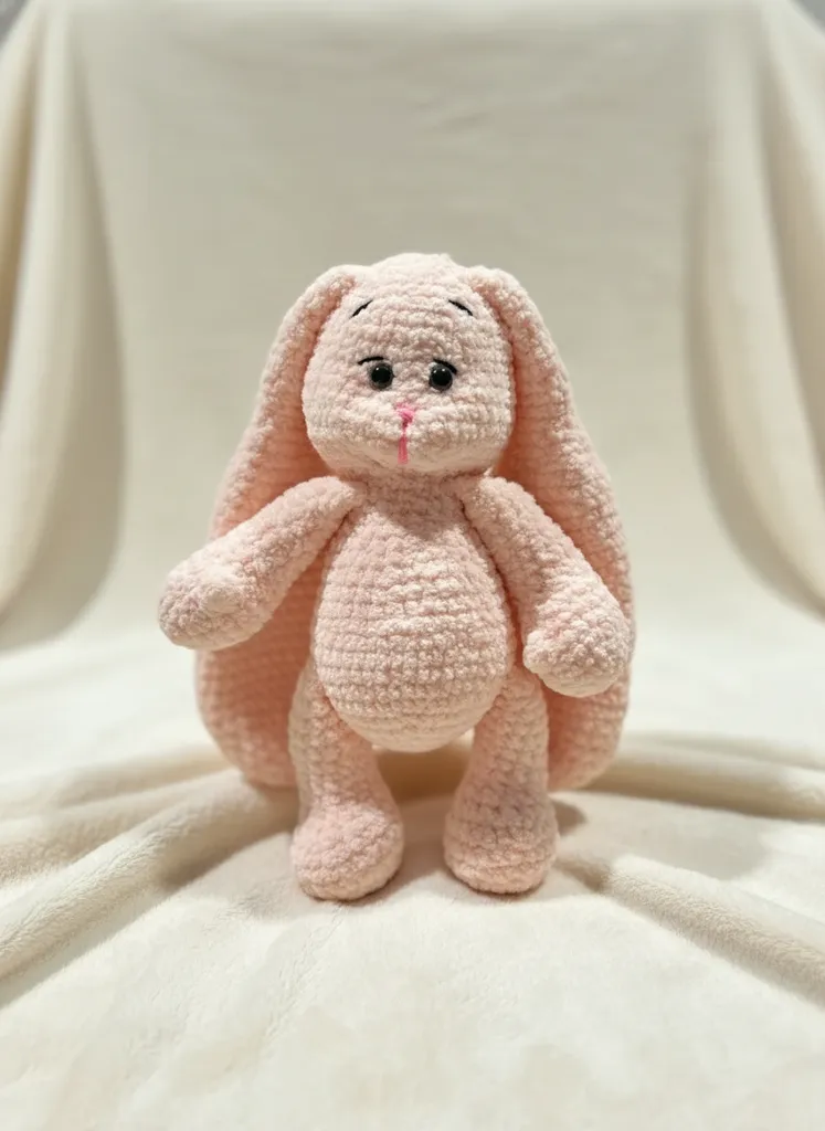 Pembe Örgü Uzun Kulaklı Tavşan Oyuncak Bebek - El Emeği