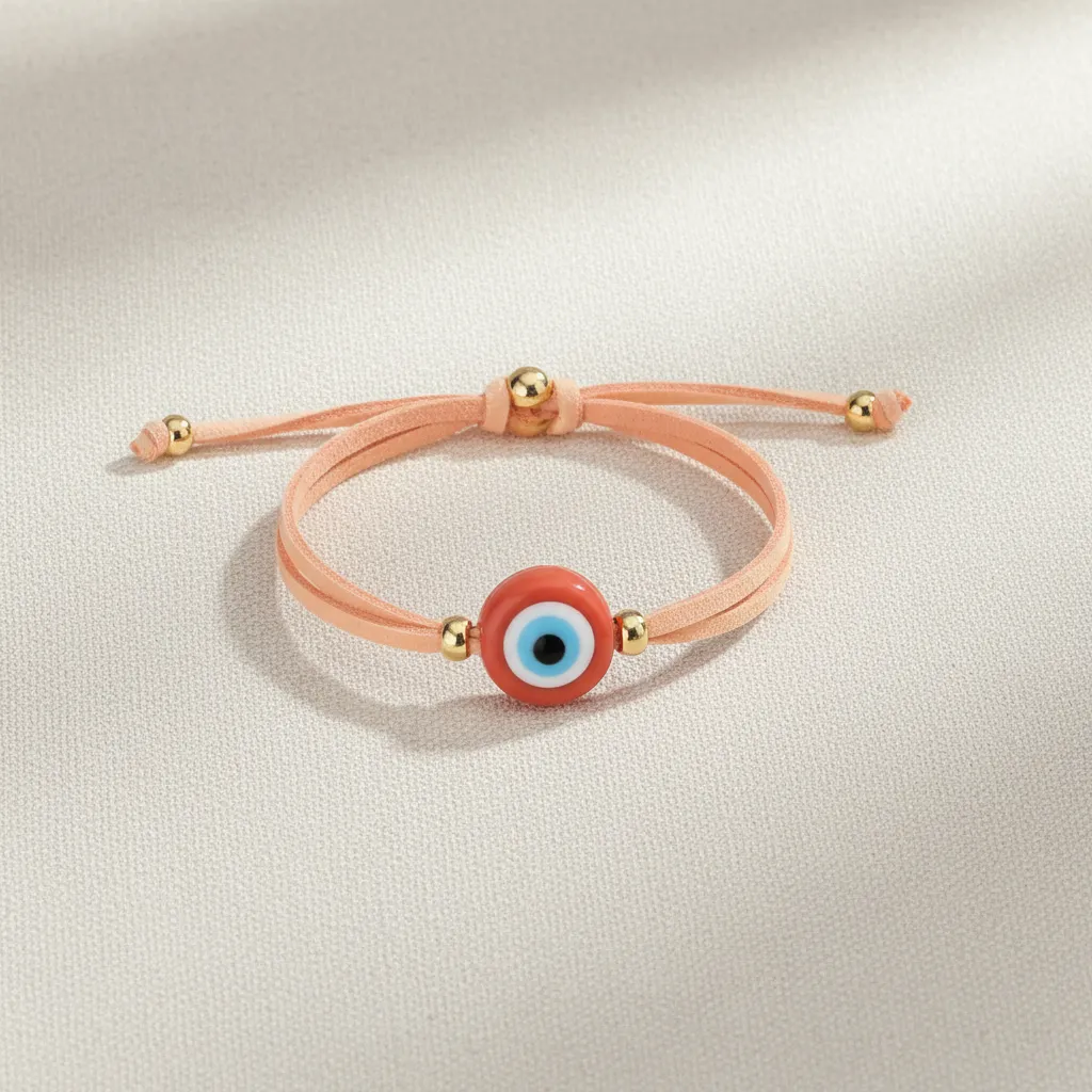 Somon Renkli Cam Nazar Boncuklu Bileklik - Ayarlanabilir Boyut