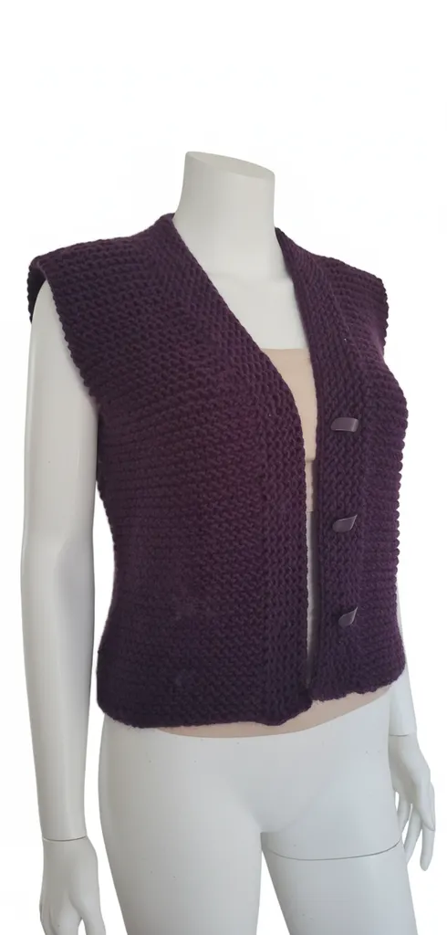 Mor Renkli Yün Akrilik Karışımı Kısa Yelek - El Örgüsü