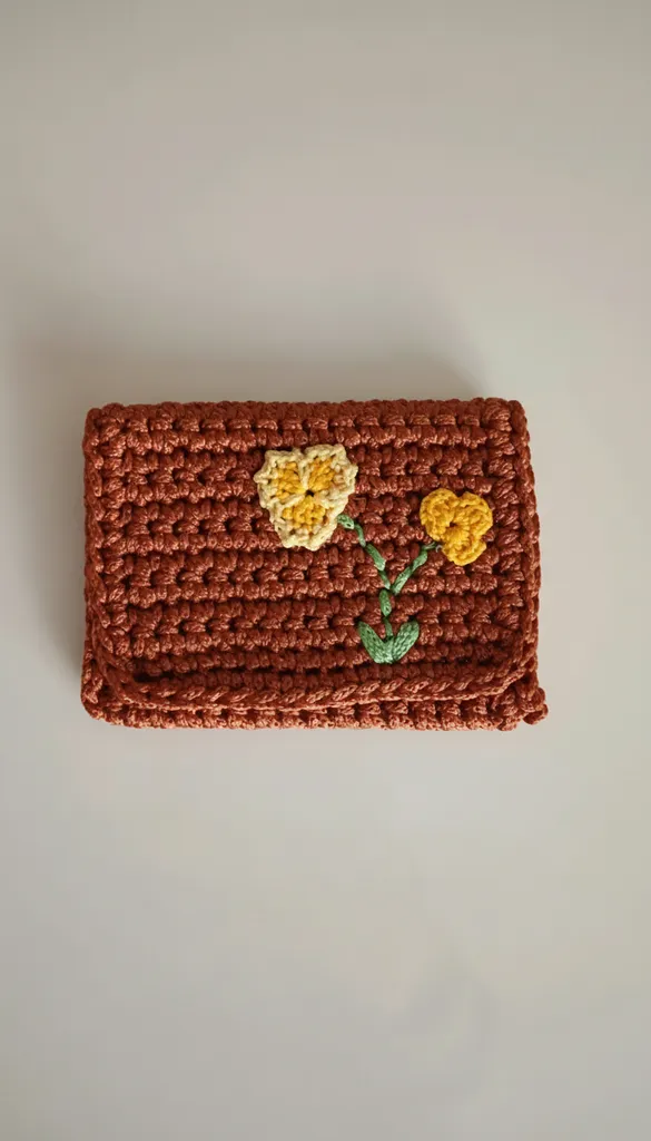 Hardal Çiçek İşlemeli Tek Gözlü Makrome Kartlık – Yıkanabilir Polyester