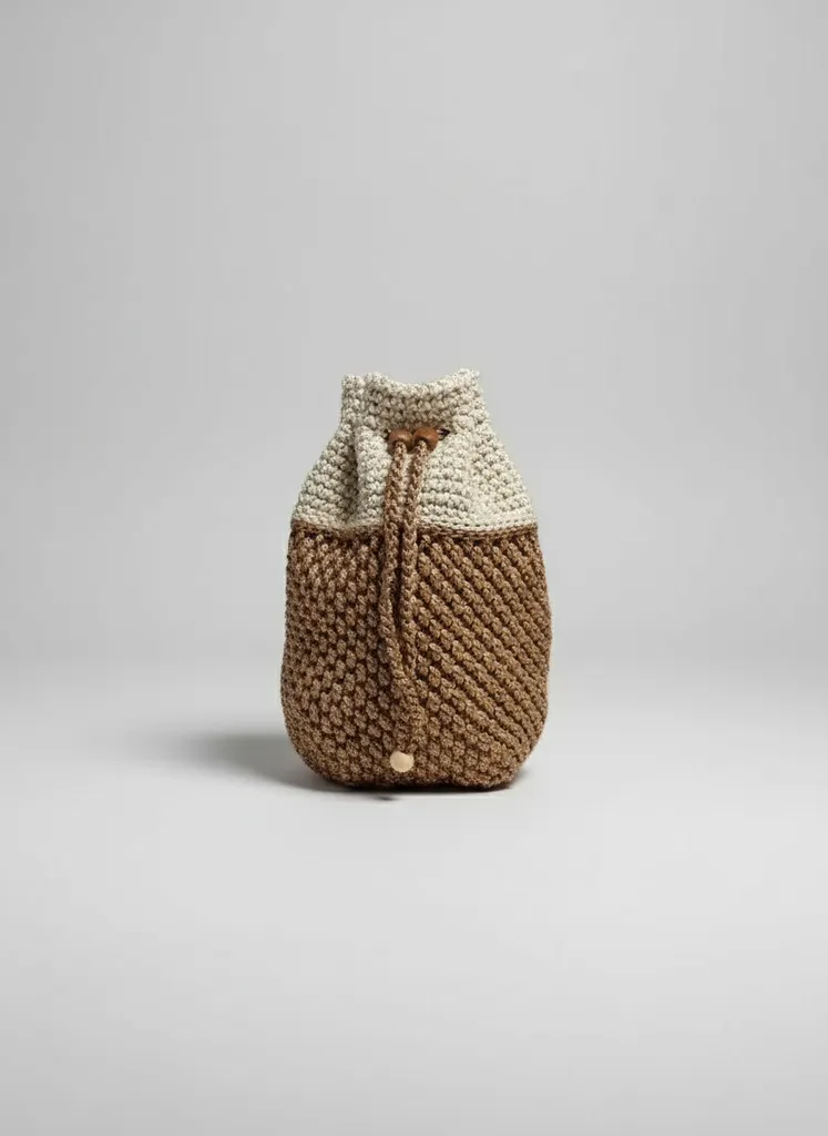 İki Renkli Makrome Mini Çanta - Polyester İp Örgü, El Emeği