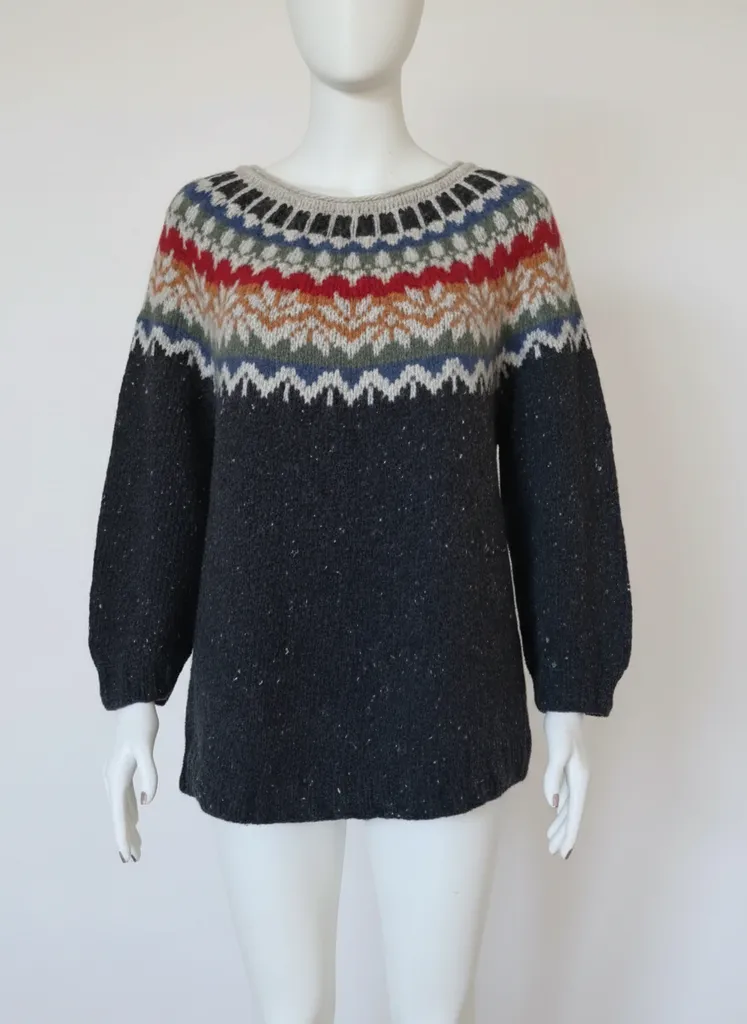 Desenli Norveç Kazak - Saf Yün, Yuvarlak Yaka, Rahat Kesim